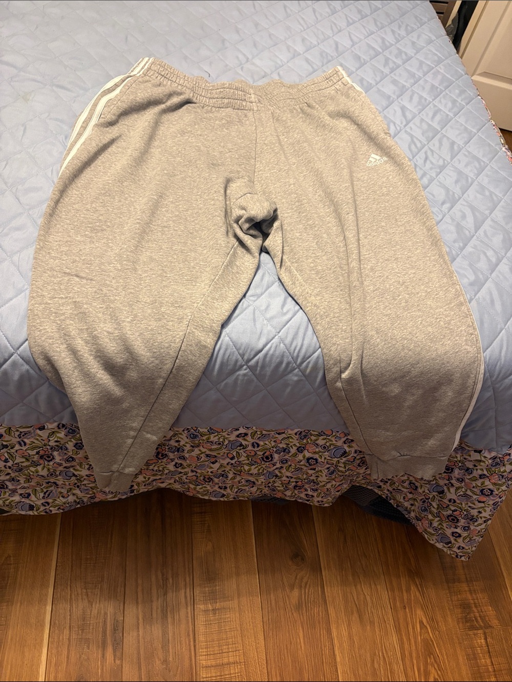 adidas Light Gray Track Joggers with White Stripes- 3X